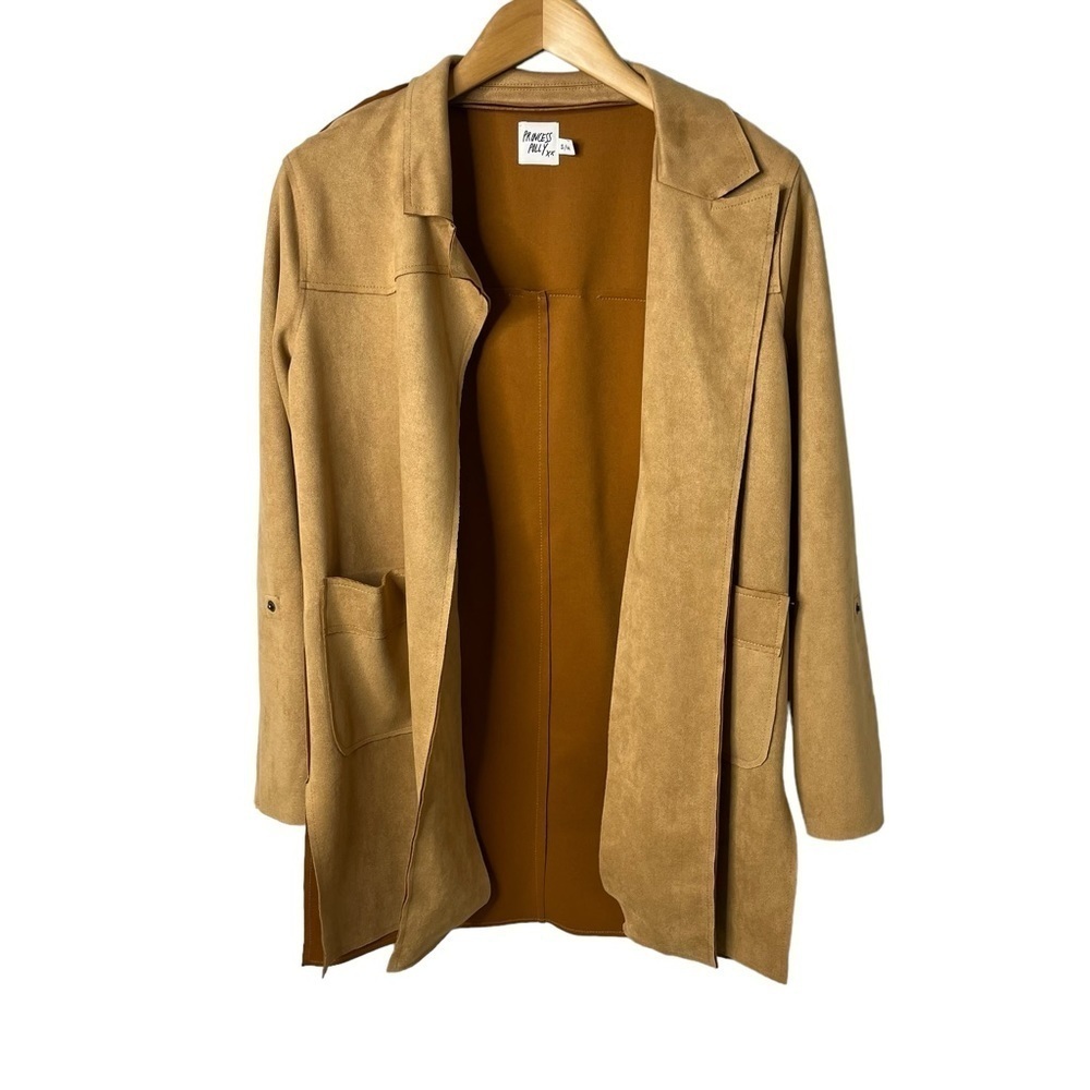 Princess Polly Faux Suede Open Front Jacket Tan Size S/M Shacket